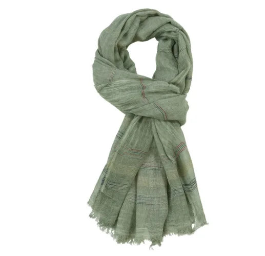 Strixalo - Long Striped Tassel-Trim Shawl Scarf  Cold Weather Layering