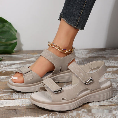 Women's Adjustable Leather Platform Walking Sandals