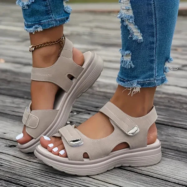 Women's Adjustable Leather Platform Walking Sandals