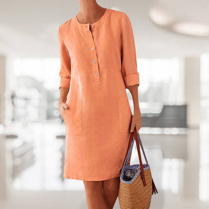 Women’s Button Front Summer Dress Relaxed Fit Pocket Detail Style