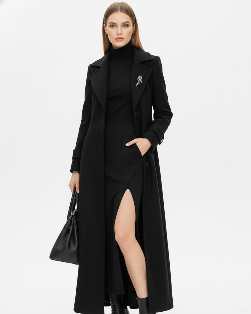 Claire Cappotto Lungo Donna – Collo a Revers, Cintura in Vita e Stile Elegante