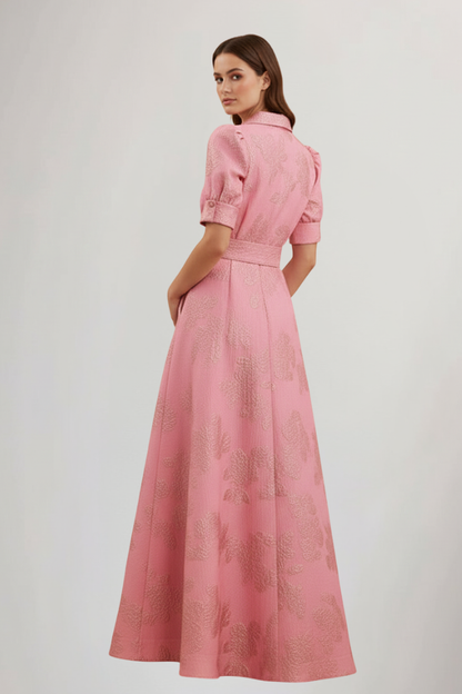Sylvaine | Women’s Floral Maxi Dress with Waist Belt – Collared Button-Down Short Sleeve Maxi Dress