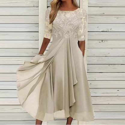 Sylvana | Women's Floral Dress With Lace Embroidered Bodice And Tea Length Skirt | Elegant