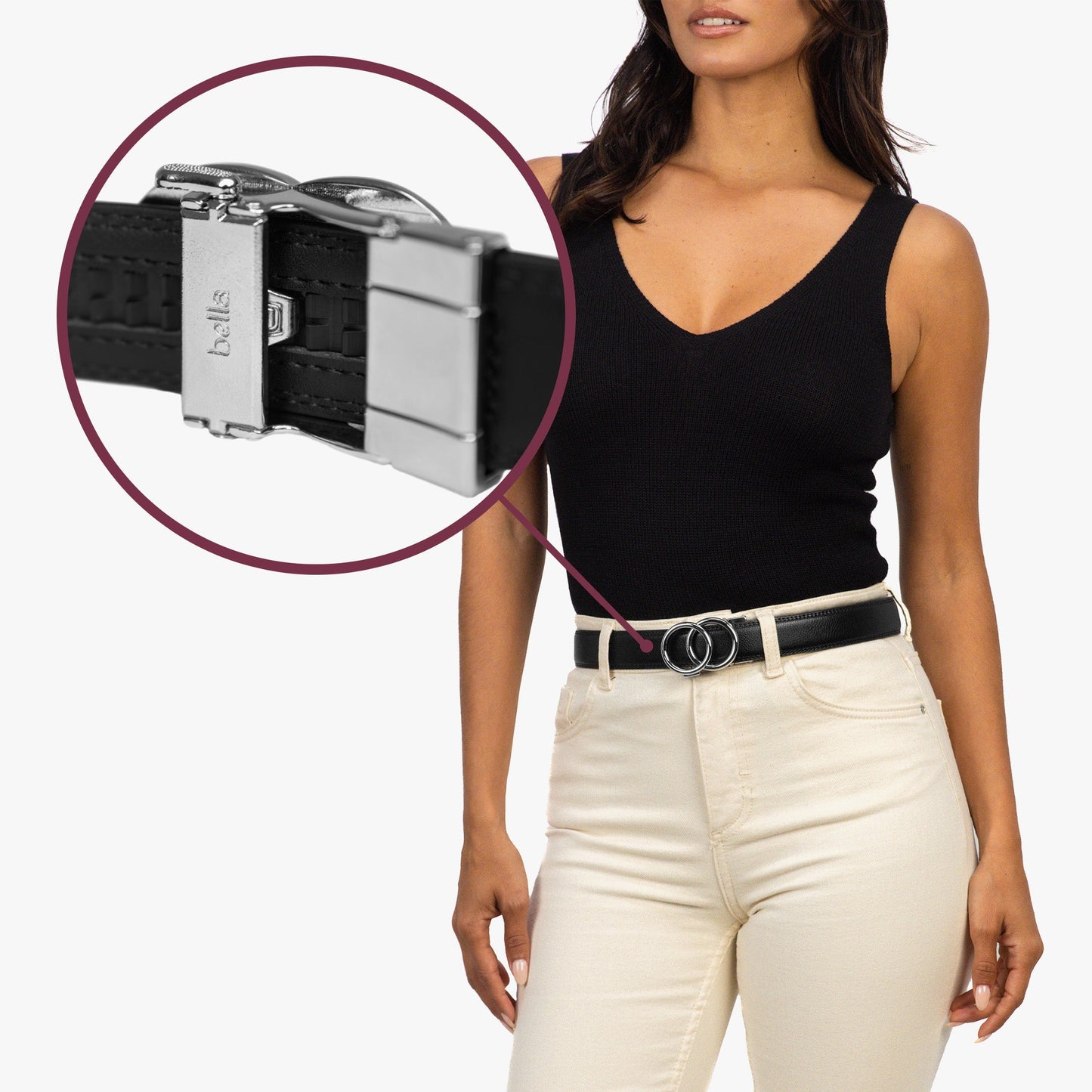 Women’s Black Leather Ratchet Belt – Adjustable Waist