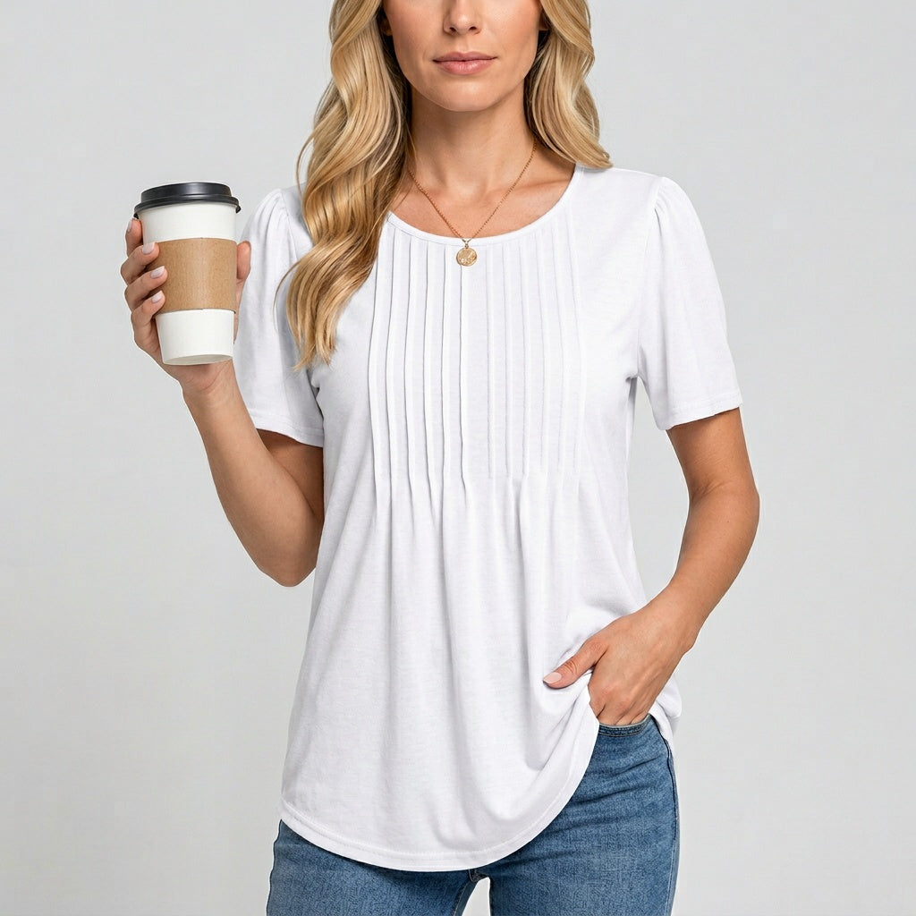 T-shirt dame | Casual t-shirt med rund hals løs pasform