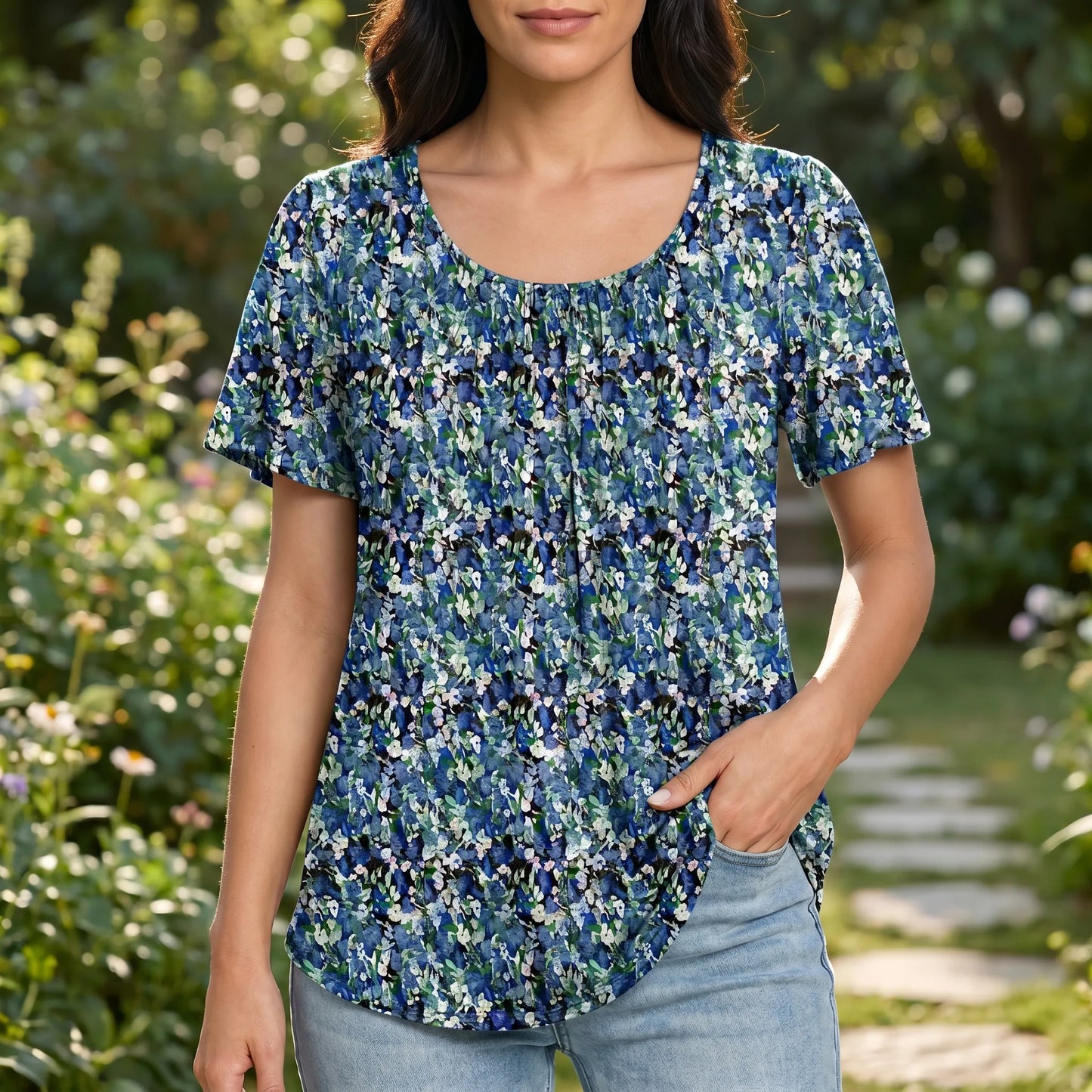 T-shirt dame | Casual t-shirt med rund hals løs pasform