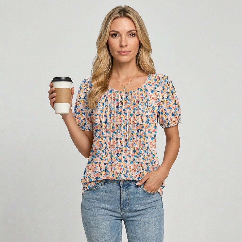 T-shirt dame | Casual t-shirt med rund hals løs pasform