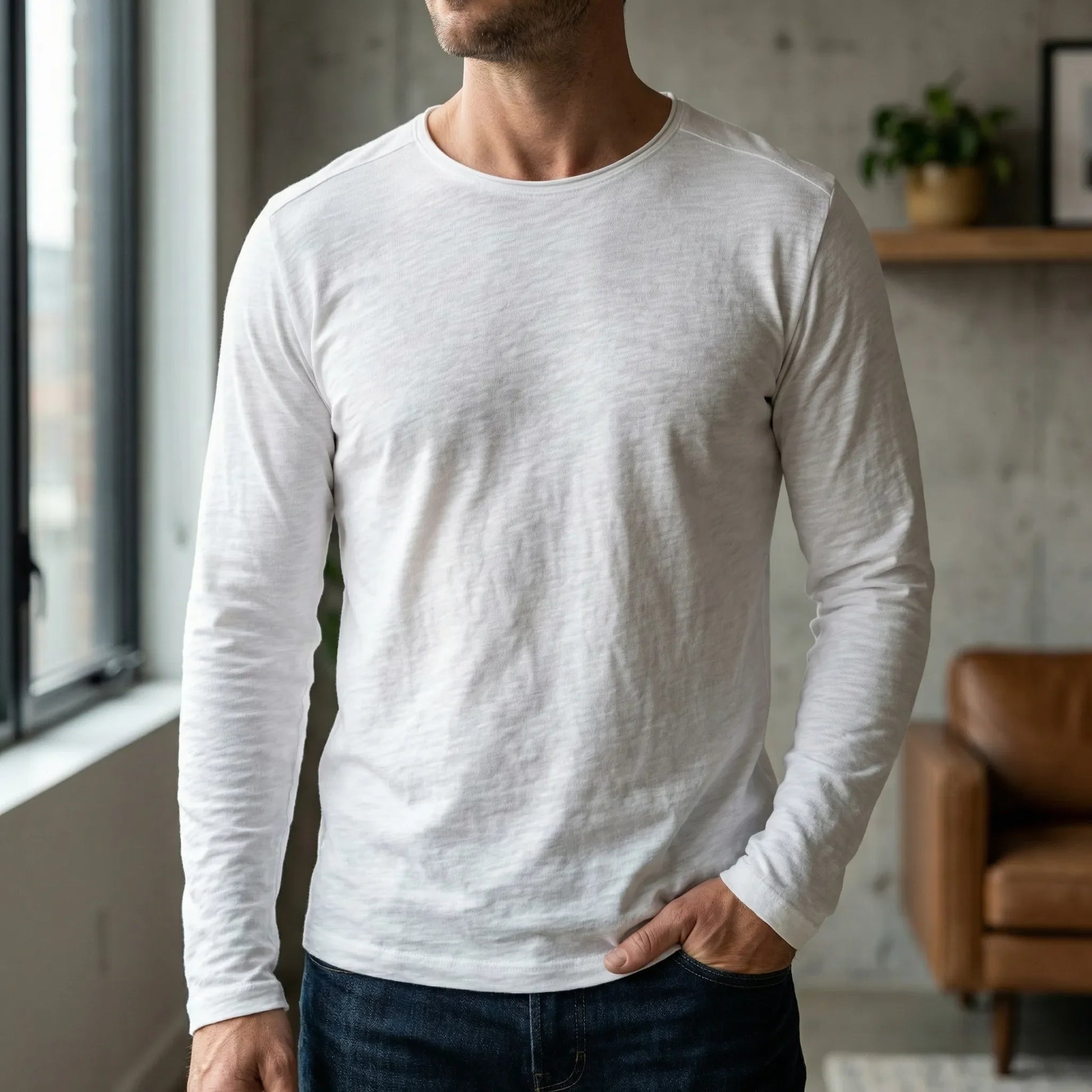 T-shirt herre | Vintage long sleeve t-shirt med rund hals