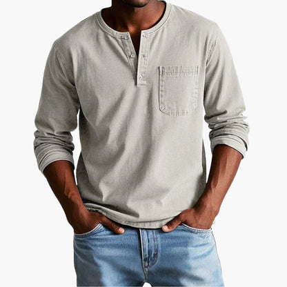 Heren Longsleeve T-Shirt met Ronde Hals en Borstzak