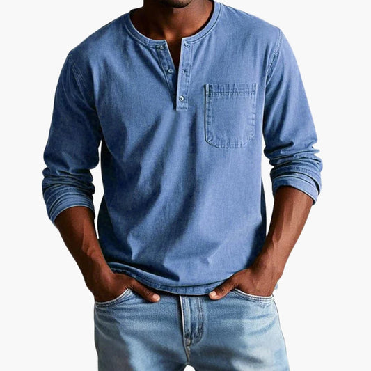 Heren Longsleeve T-Shirt met Ronde Hals en Borstzak