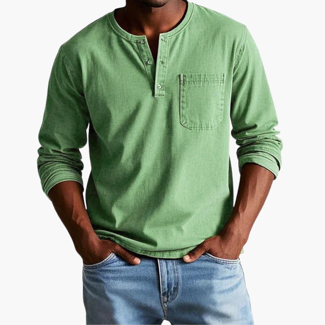 Heren Longsleeve T-Shirt met Ronde Hals en Borstzak