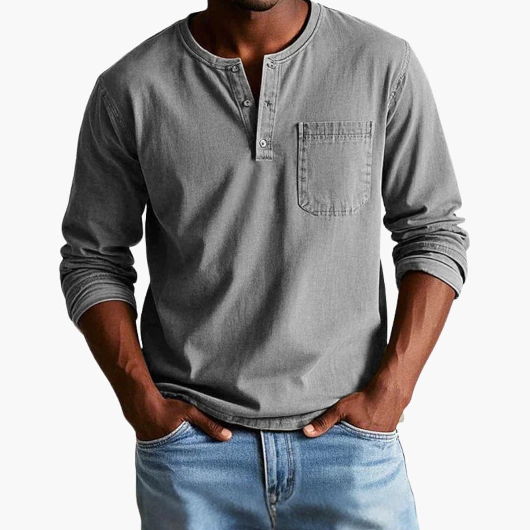 Heren Longsleeve T-Shirt met Ronde Hals en Borstzak