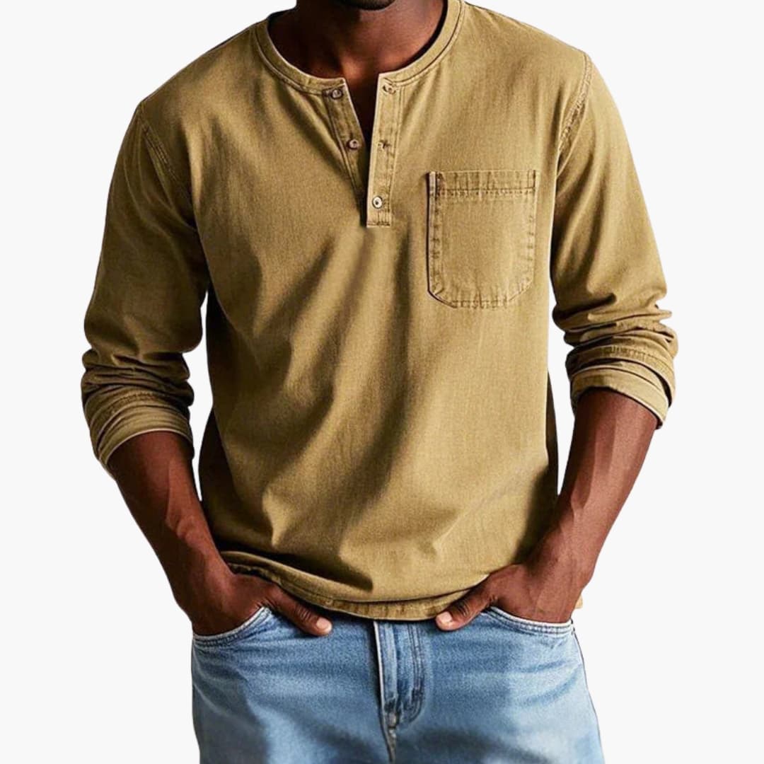 Heren Longsleeve T-Shirt met Ronde Hals en Borstzak