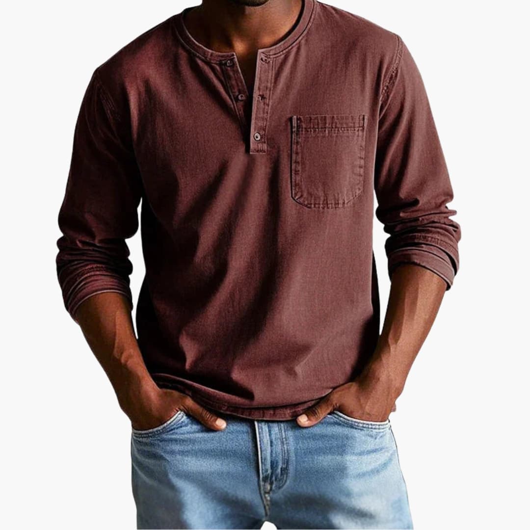 Heren Longsleeve T-Shirt met Ronde Hals en Borstzak