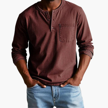 Heren Longsleeve T-Shirt met Ronde Hals en Borstzak