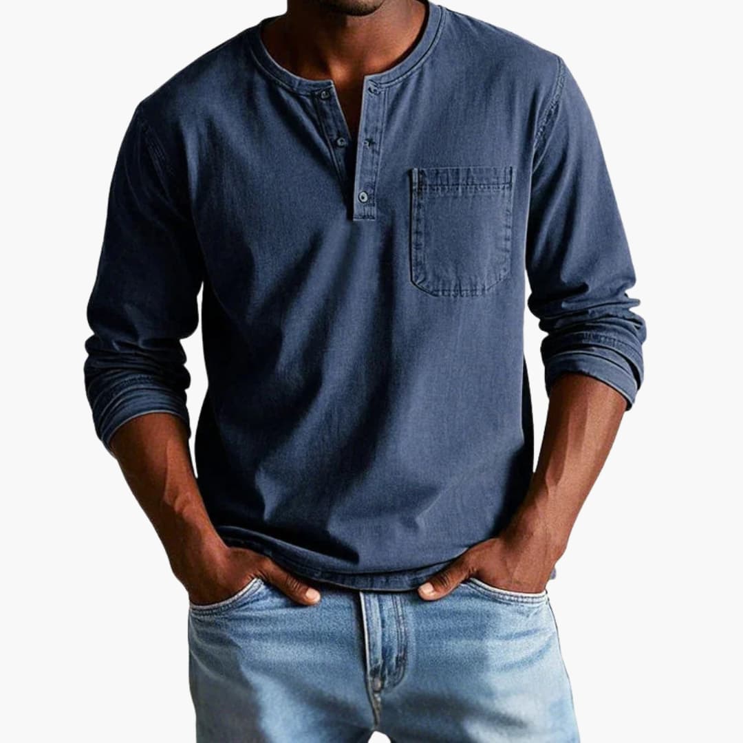 Heren Longsleeve T-Shirt met Ronde Hals en Borstzak