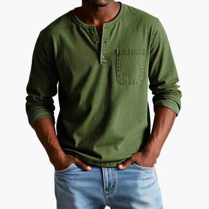 Heren Longsleeve T-Shirt met Ronde Hals en Borstzak