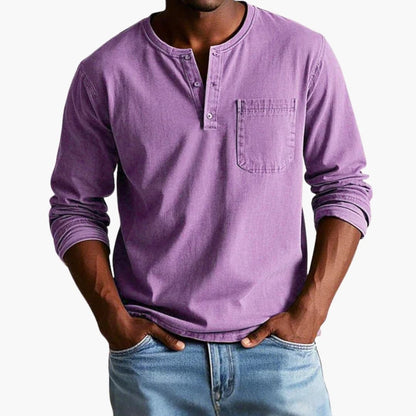 Heren Longsleeve T-Shirt met Ronde Hals en Borstzak