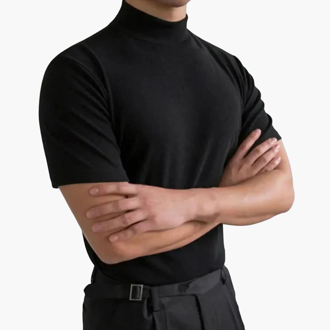 Men's T-shirt with a high neck and short sleeves
