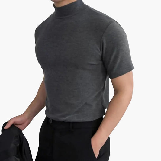 Heren T-Shirt met Staande Kraag en Slim Fit Pasvorm