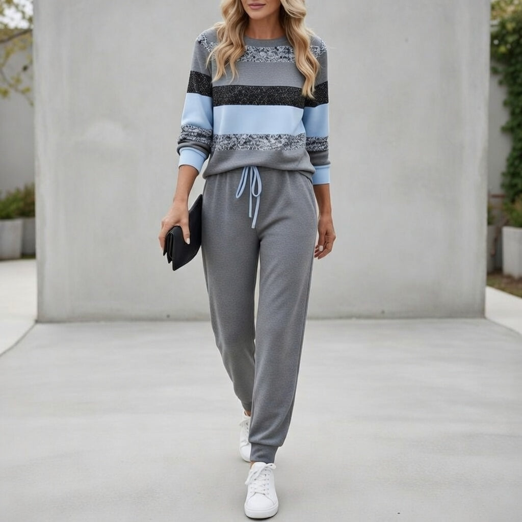 Cora - Weiches, gestreiftes Set aus Sweatshirt und Jogginghose