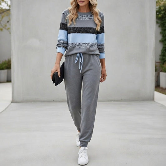 Cora - Weiches, gestreiftes Set aus Sweatshirt und Jogginghose