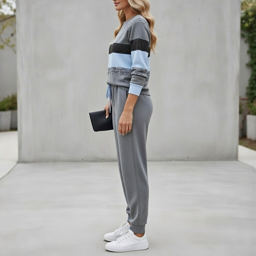 Cora - Weiches, gestreiftes Set aus Sweatshirt und Jogginghose