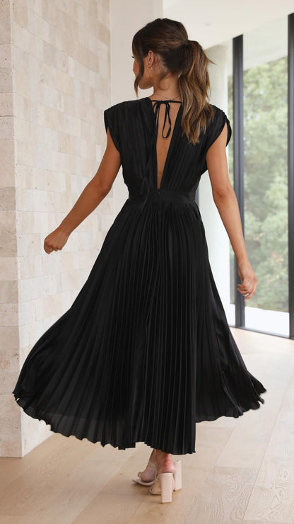 Damen Plissee V-Ausschnitt Kleid | Midi