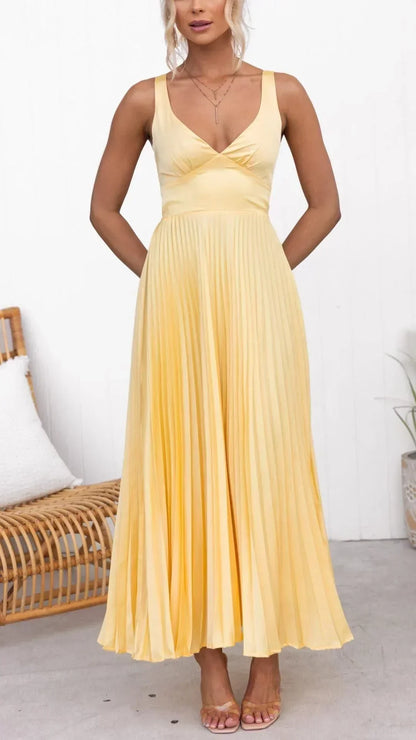 Samantha | Women pleated dekolt w serek Maxi dress