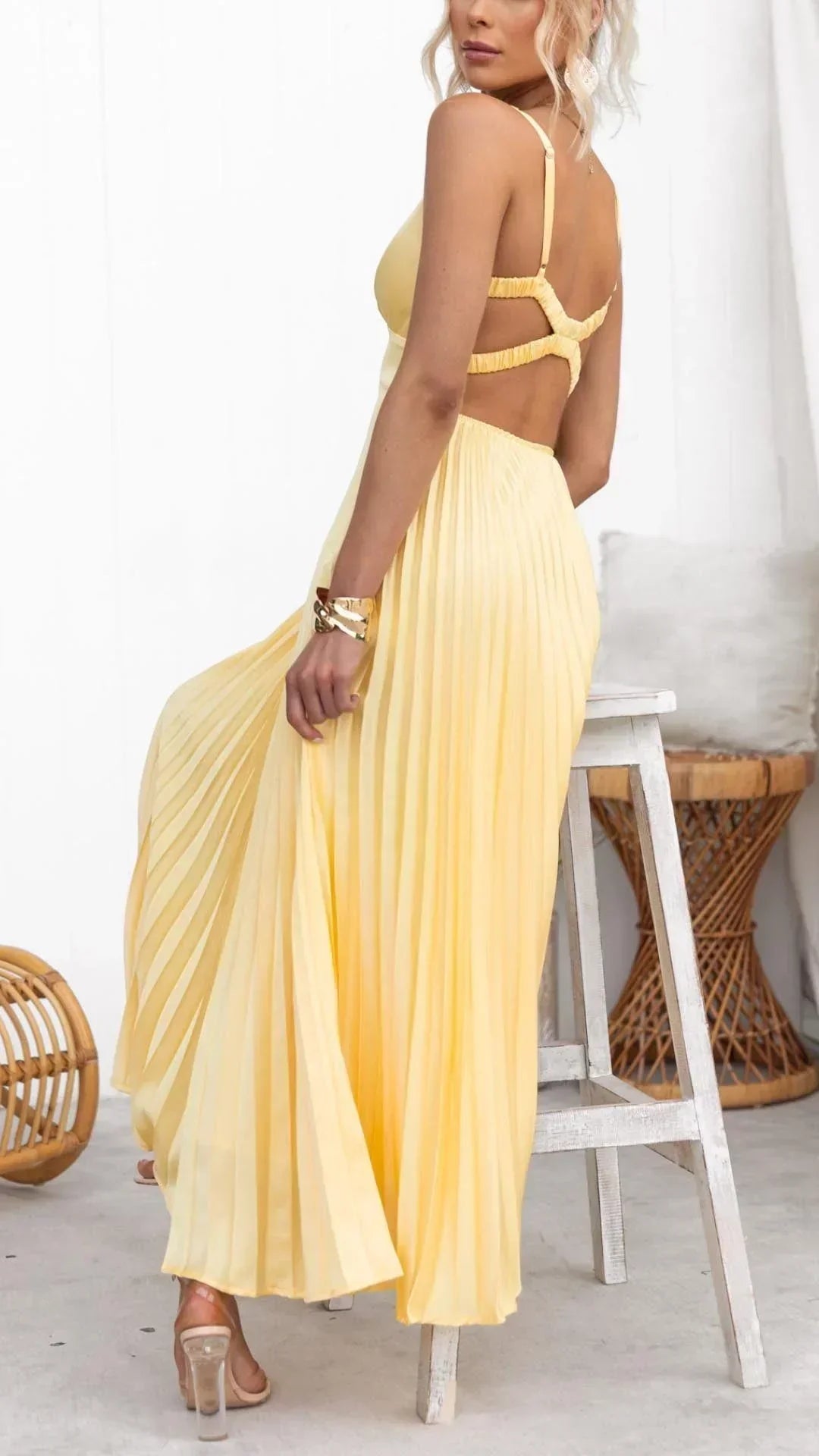Seraphina | Women’s Pleated V-Neck Maxi Dress | Maxi Dress