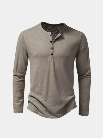 T shirt heren | Henley shirt met lange mouw en knopen