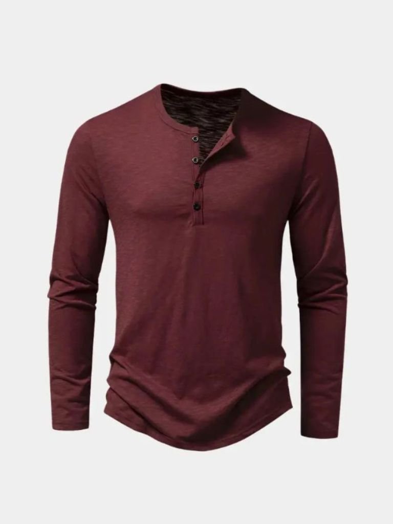 T shirt heren | Henley shirt met lange mouw en knopen