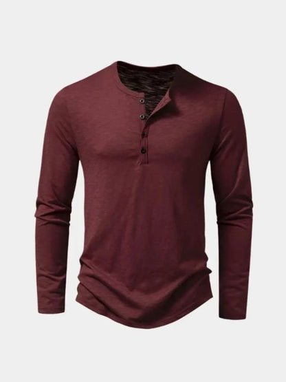 T shirt heren | Henley shirt met lange mouw en knopen