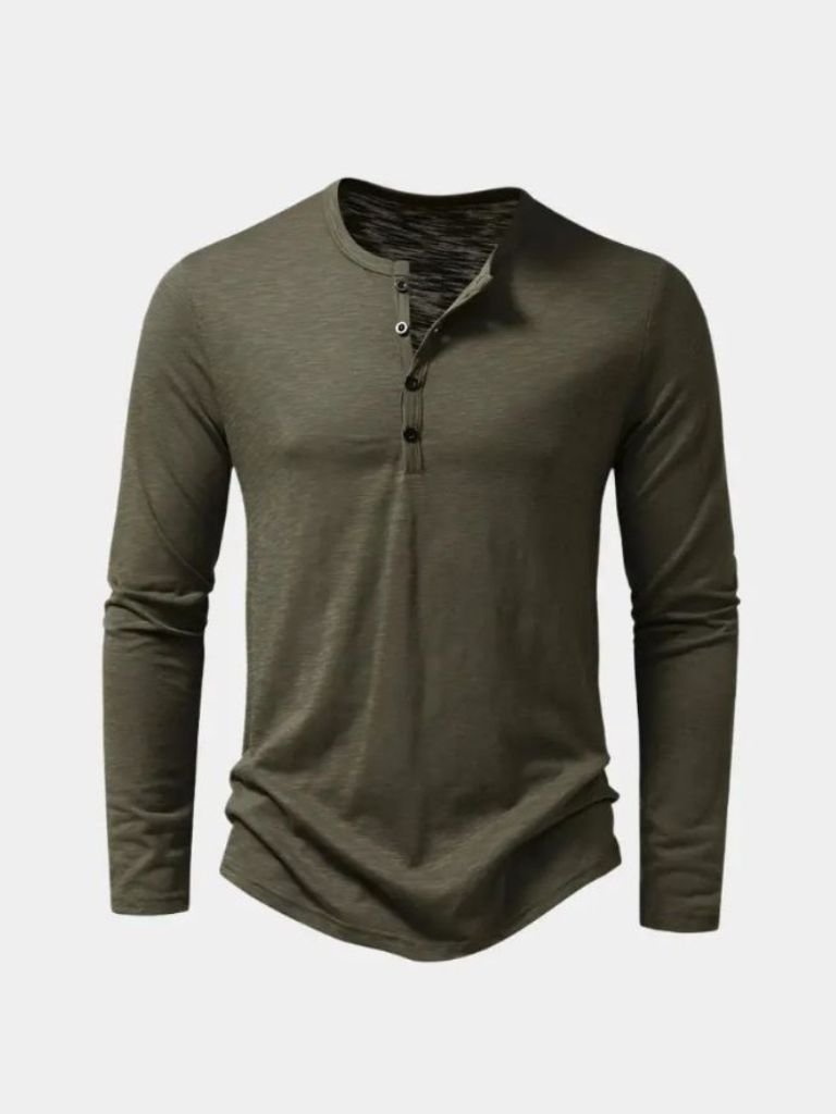T shirt heren | Henley shirt met lange mouw en knopen
