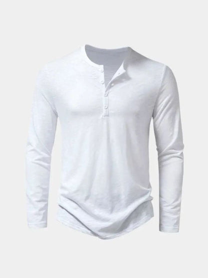 T shirt heren | Henley shirt met lange mouw en knopen