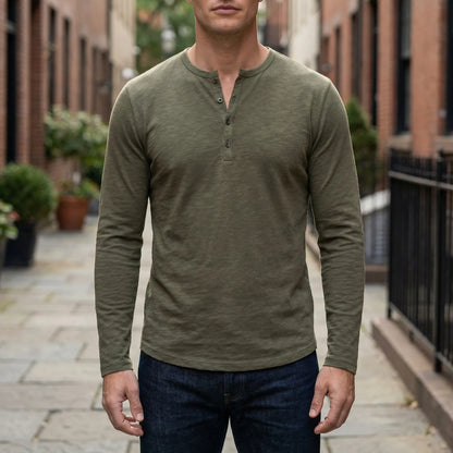 T shirt heren | Henley shirt met lange mouw en knopen