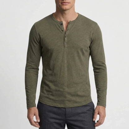 T shirt heren | Henley shirt met lange mouw en knopen