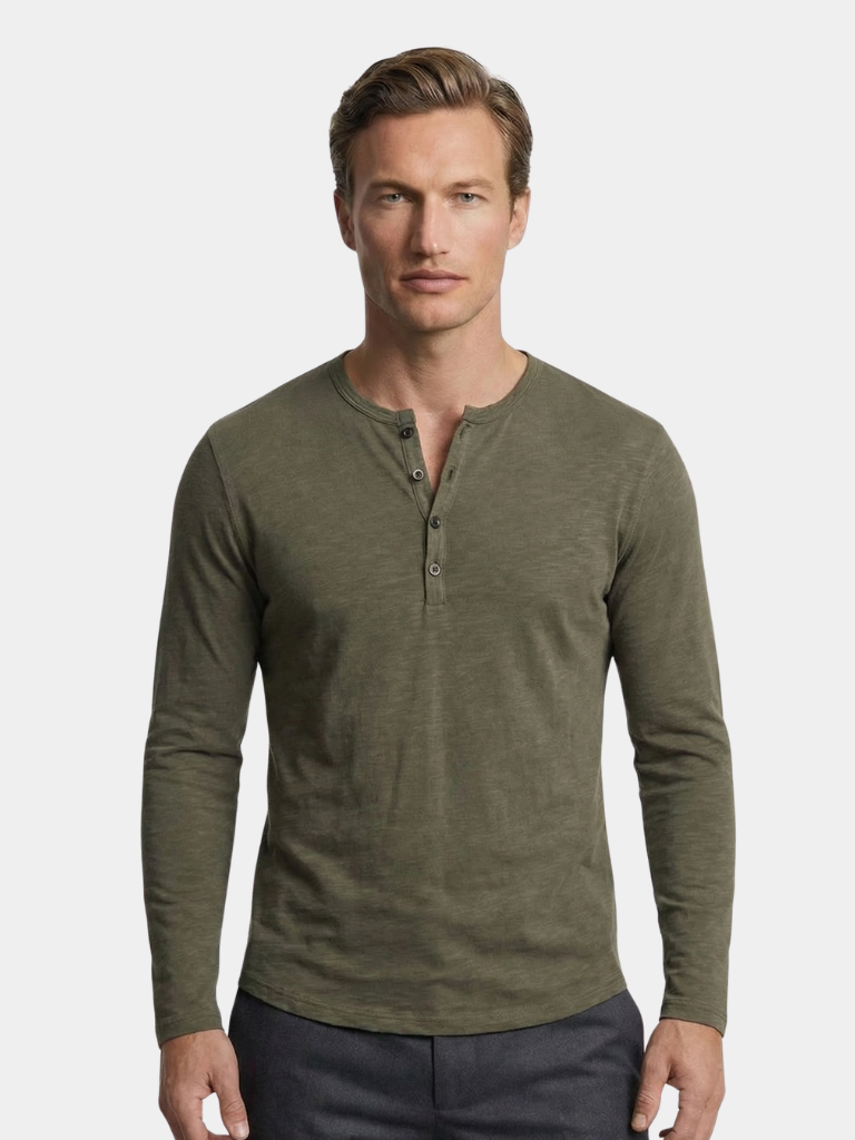 T shirt heren | Henley shirt met lange mouw en knopen