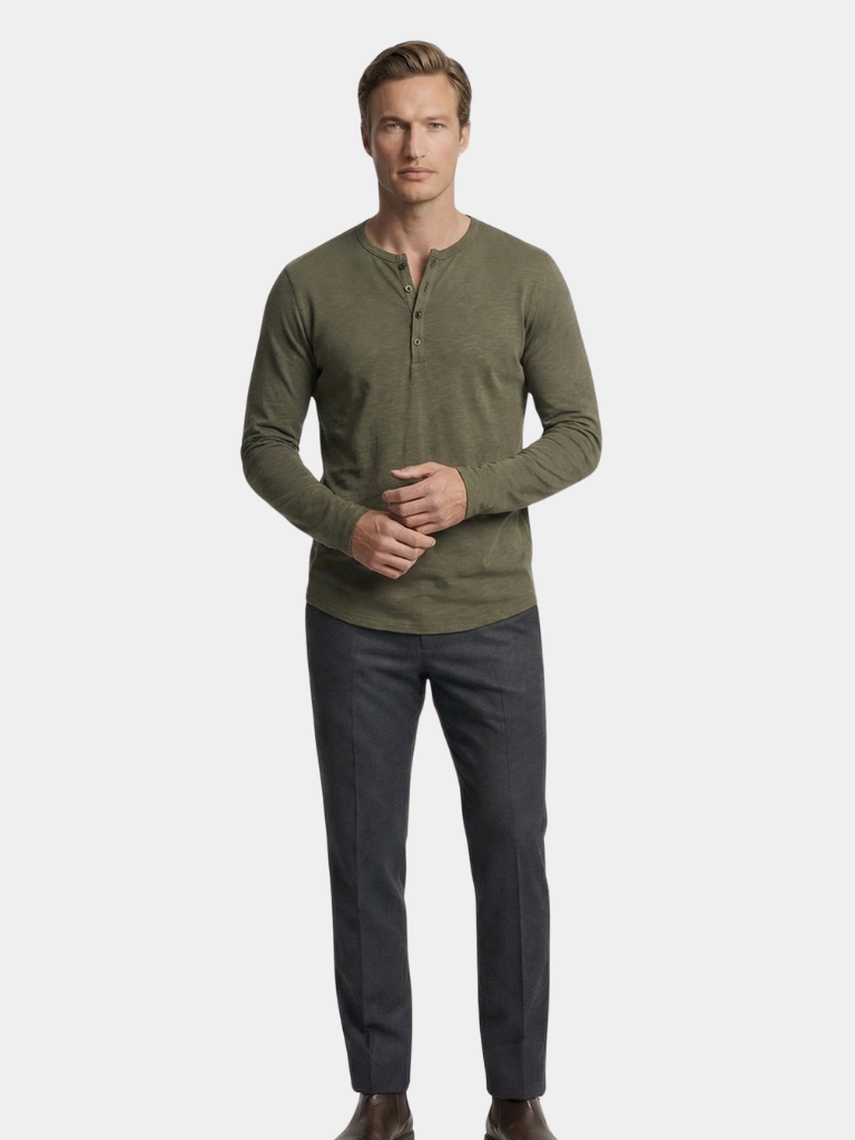 T shirt heren | Henley shirt met lange mouw en knopen
