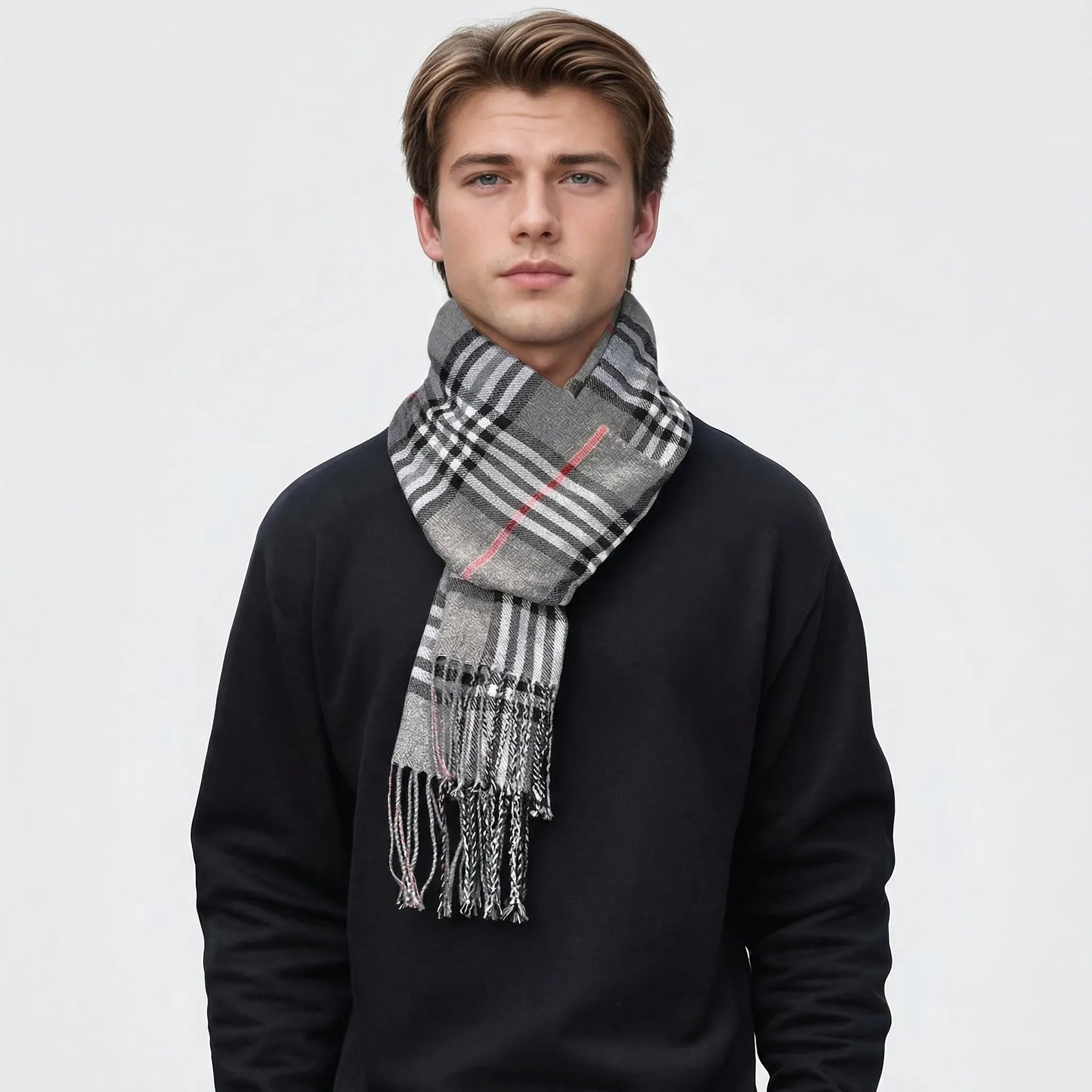 Tarnavex - British Plaid Tassel-Trim Men's Scarf  Winter Neck Warmth