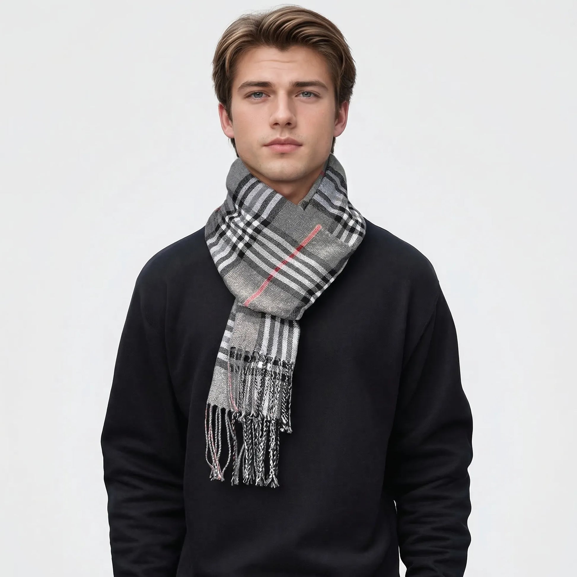 Tarnavex - British Plaid Tassel-Trim Men's Scarf  Winter Neck Warmth
