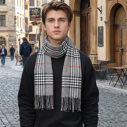 Tarnavex - British Plaid Tassel-Trim Men's Scarf  Winter Neck Warmth