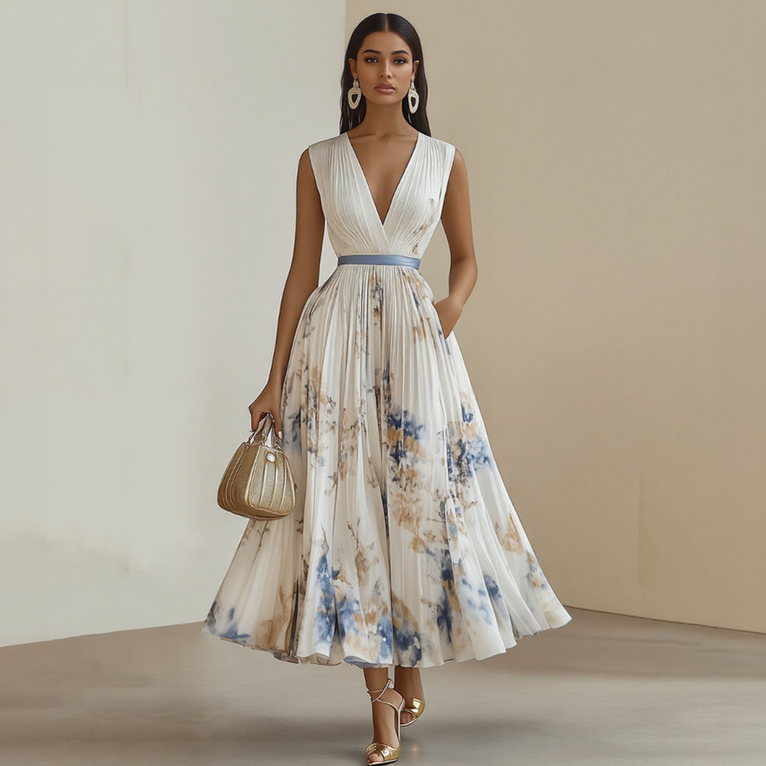 Roma-Elegant Pleated Maxi Dress