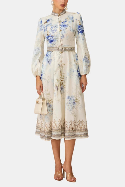 Tatiana - High Neck Floral Print Midi Dress