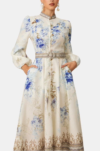 Tatiana - High Neck Floral Print Midi Dress