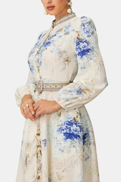 Tatiana - High Neck Floral Print Midi Dress