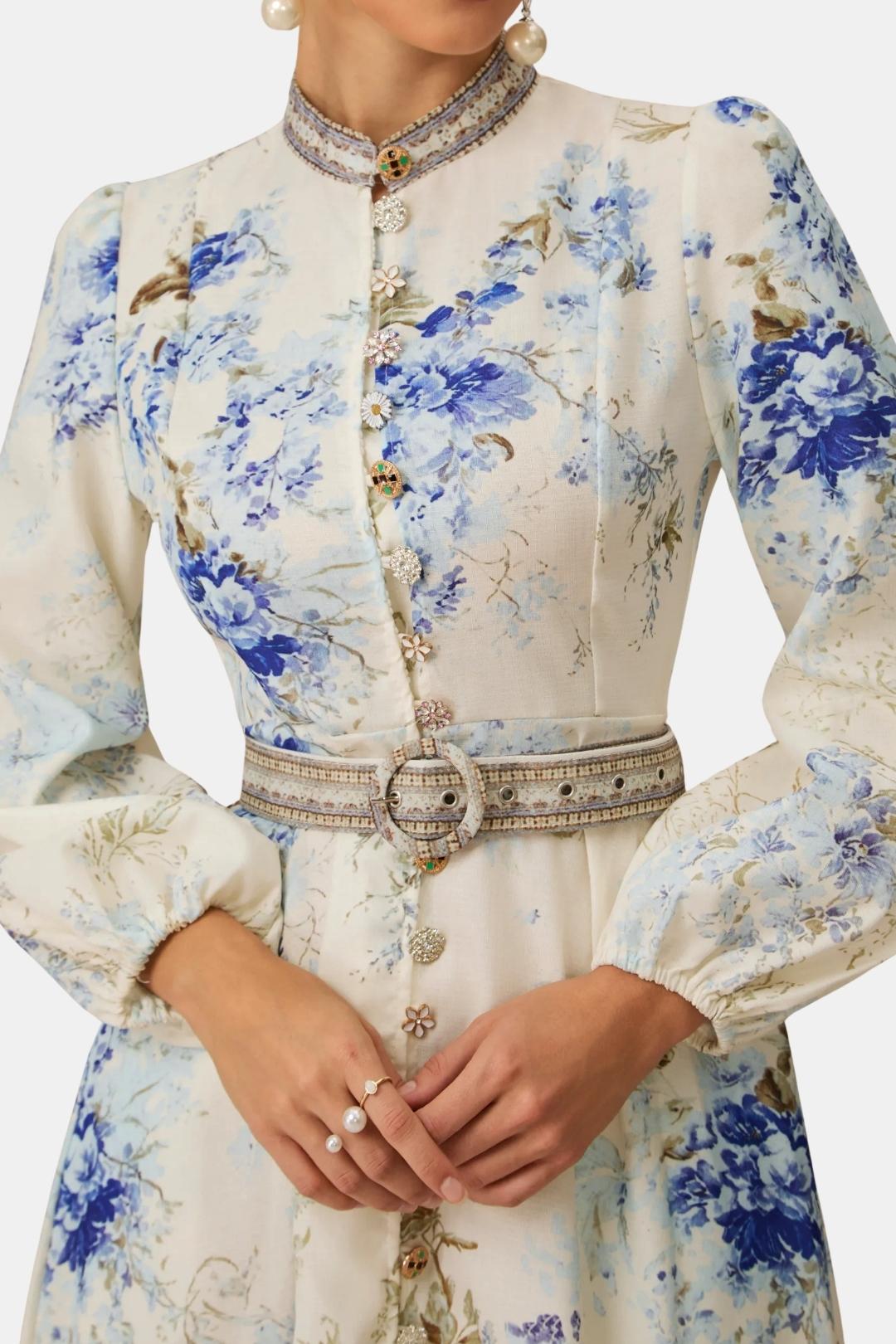 Tatiana - High Neck Floral Print Midi Dress