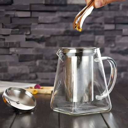 Tekanna i Glas upp till 950ml med Rostfritt Stål-filter – Borosilikatglas, Värmebeständig