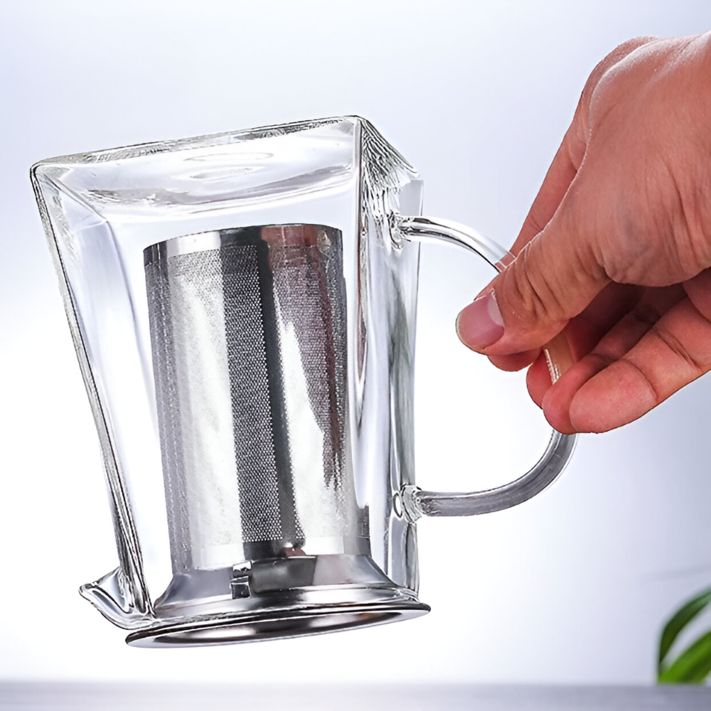 Tekanna i Glas upp till 950ml med Rostfritt Stål-filter – Borosilikatglas, Värmebeständig