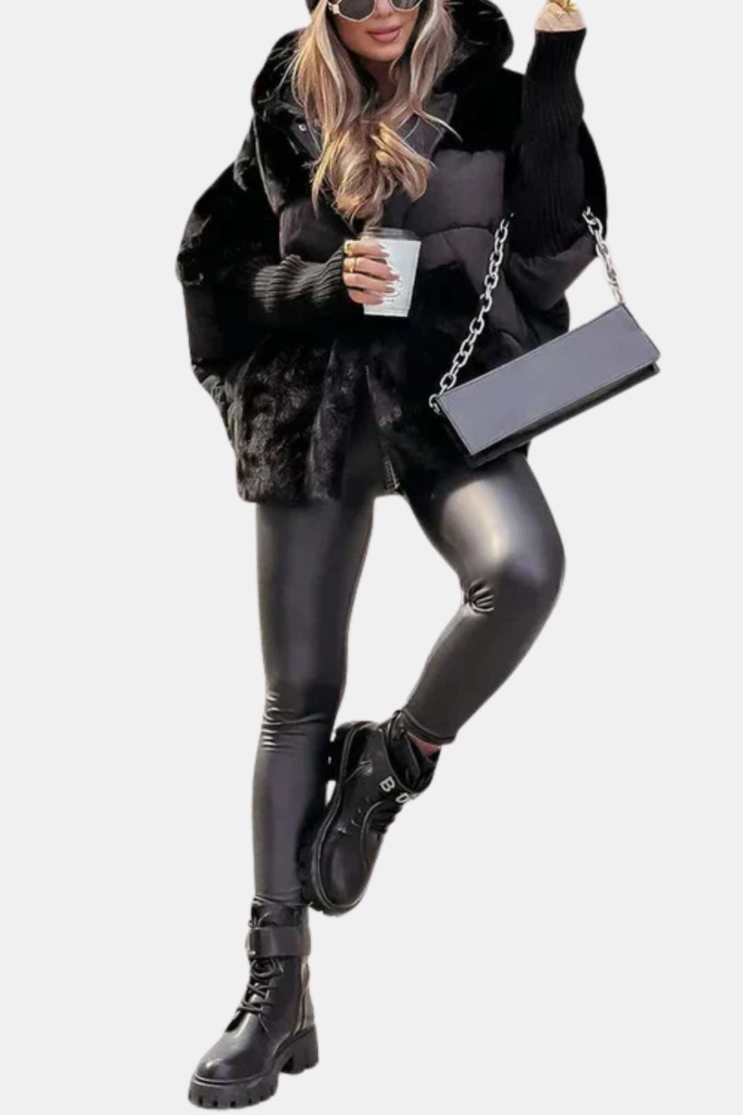 Theodora – Oversized Hooded Winter Coat with Plush Contrast Panels